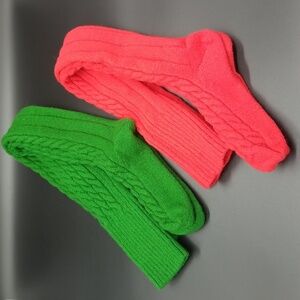 2 Pairs SherryDC Cable Knit Green and Red Thigh High Boot Socks